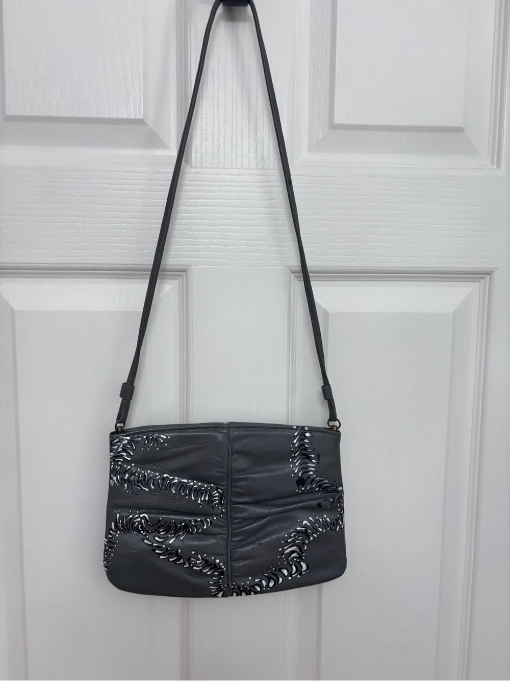 Hand-Painted Grey Leather Crossbody Bag